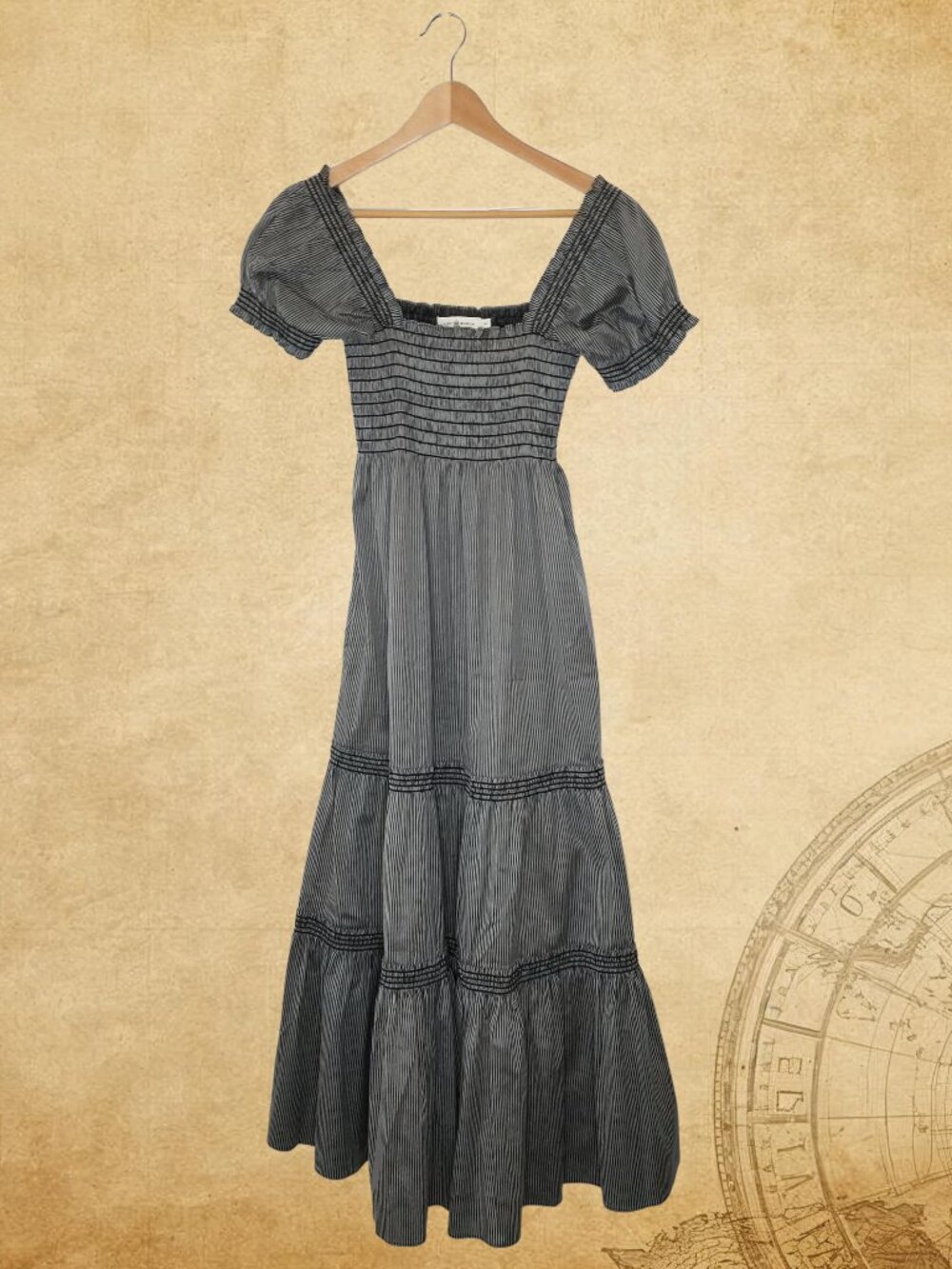 Tory Burch Tiered Striped Smock Midi Dress in Black Spring, Size Small